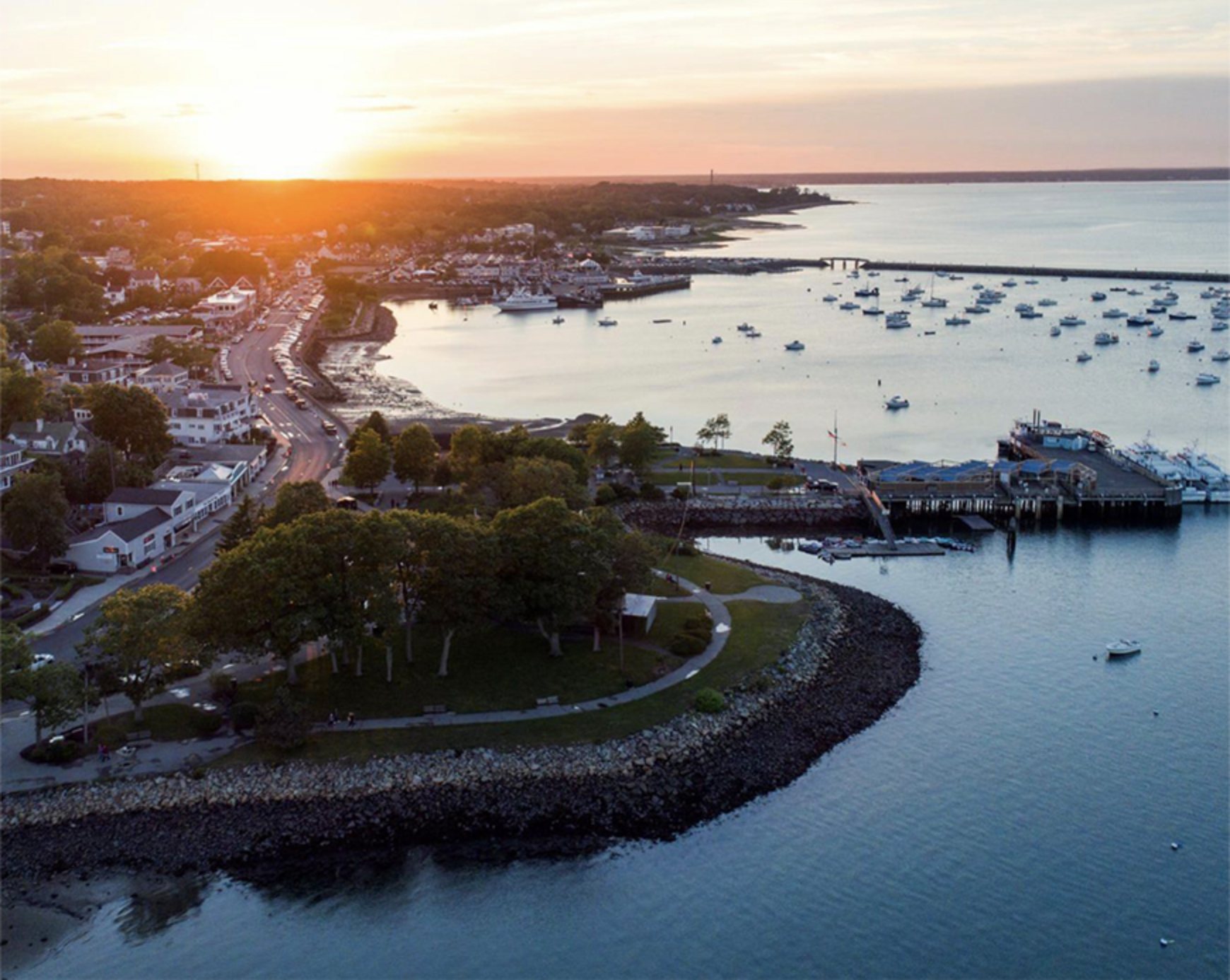 aerial view of the Plymouth, MA coastline