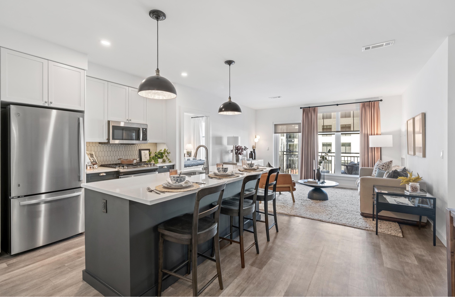 Open-concept kitchen and living area.