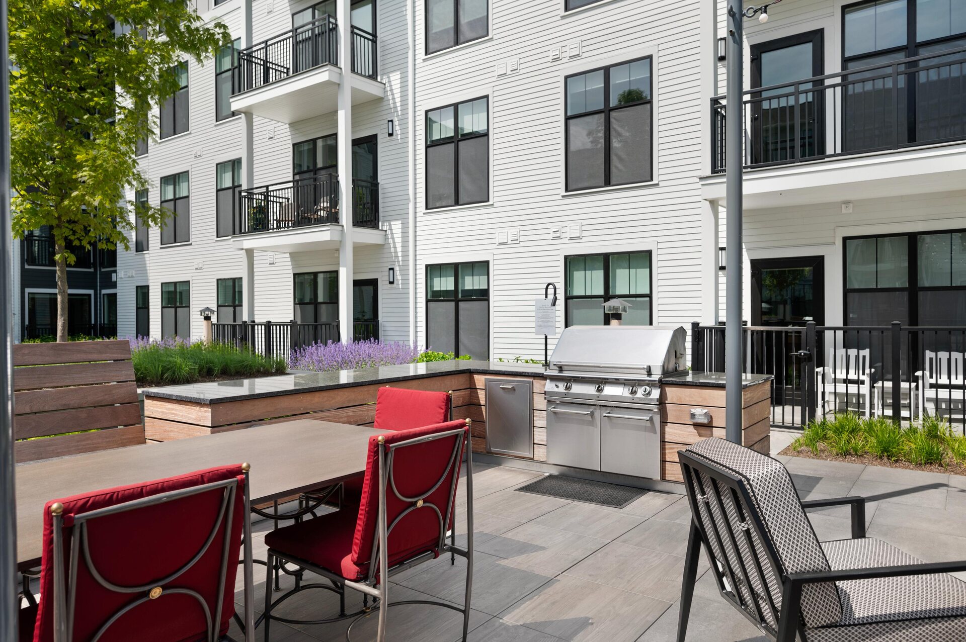 Ample stainless steel grills and seating.